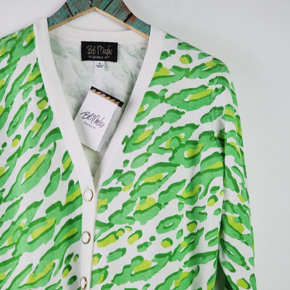 Bob Mackie Wearable Art Green Animal Leopard Print Knit Cardigan Sz Small NWT - Picture 3 of 7